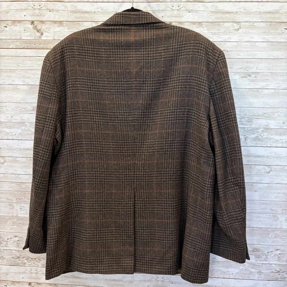Vtg 80s Casual Options Mens 46R Blazer‎ Brown Wool Glen Plaid Tweed Made in USA